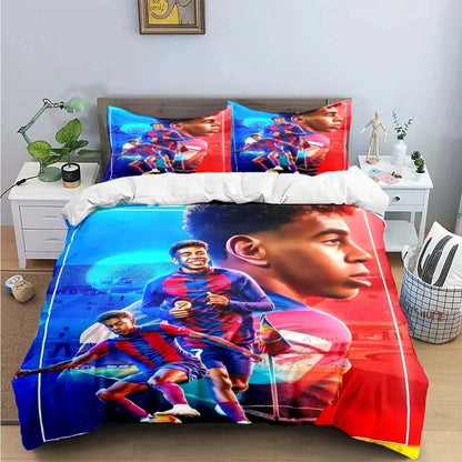 Seturi de lenjerie de pat Spain Football Cenozoic Star L-Lamine Y-Yamal, husă de pilotă și față de pernă, mărimi Single Twin Full Queen King, pentru copii și adolescenți