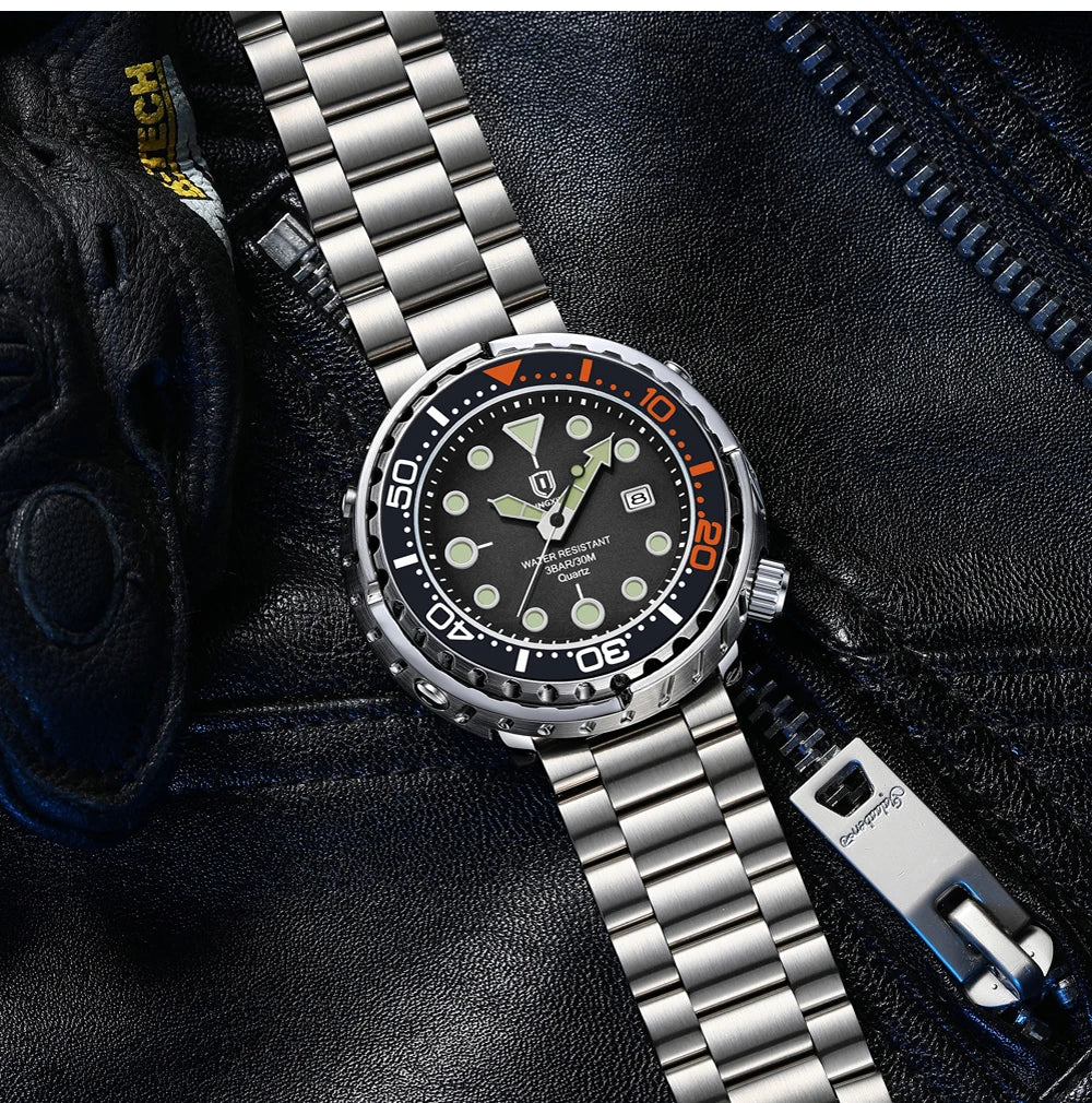 Montres pour homme QINGXIYA : montres de luxe à quartz pour homme, tendance, étanches, luminescentes, avec date et cadran rotatif, en acier inoxydable