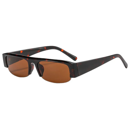 Vintage-Sonnenbrille mit kleinem, rechteckigem Halbrahmen in Schwarz, Leopardenmuster und Farbverlauf – trendige Damen-Sonnenbrille zum Autofahren