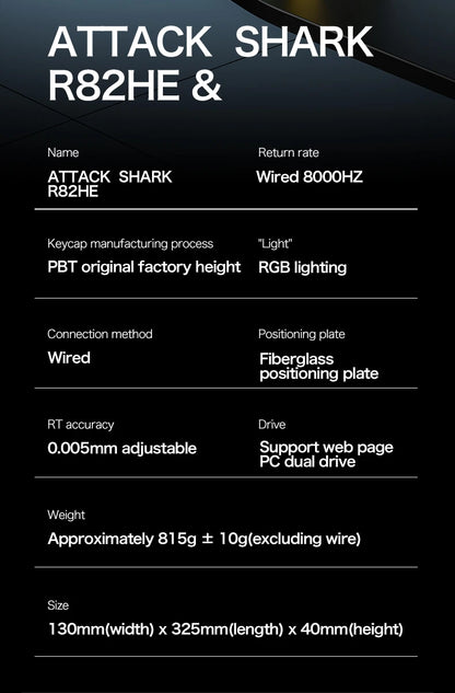ATTACK SHARK R82 HE 8000Hz Magnetic Switch Keyboard 75% 0.005mm Rapid Trigger Low Latency RGB Hall Effect Wired Gaming Keyboard