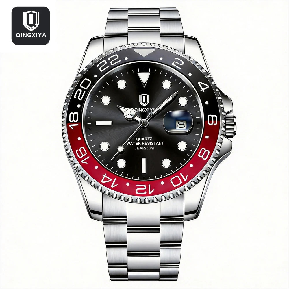 QINGXIYA Montres de luxe à quartz pour homme en acier inoxydable, étanches, avec date luminescente, montre-bracelet pour homme, reloj hombre