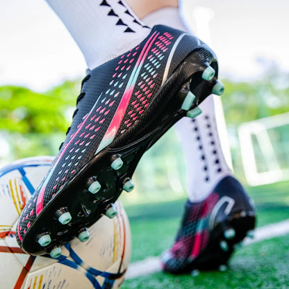 High Top Waterproof Football Boots Men Anti Slip Durable Spikes Design Breathable Lining Outdoor Grass Court Professional Soccer