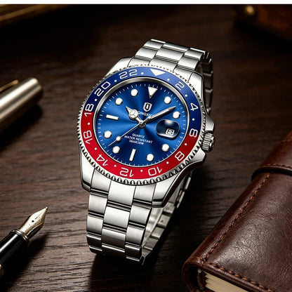 QINGXIYA Montres de luxe à quartz pour homme en acier inoxydable, étanches, avec date luminescente, montre-bracelet pour homme, reloj hombre