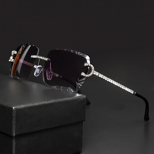 Fashion Rimless Square Sunglasses Vintage Diamond Brand Design Cut Lens Sun Glasses Men Women Metal Frame Luxury Eyewear