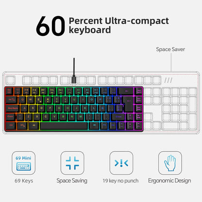 Hot Sale! 69-Key RGB Backlit Wired Gaming Keyboard, 68% Compact Design, A Must-Have Gadget for Office Workers and Gamers