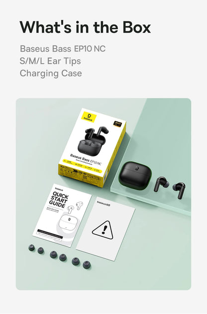 Baseus Bass EP10/BP1 NC -43dB Noise Cancelling ANC True Wireless Earbuds Bluetooth 6.0 In-Ear Wireless Earphones 4-Mics Ear buds