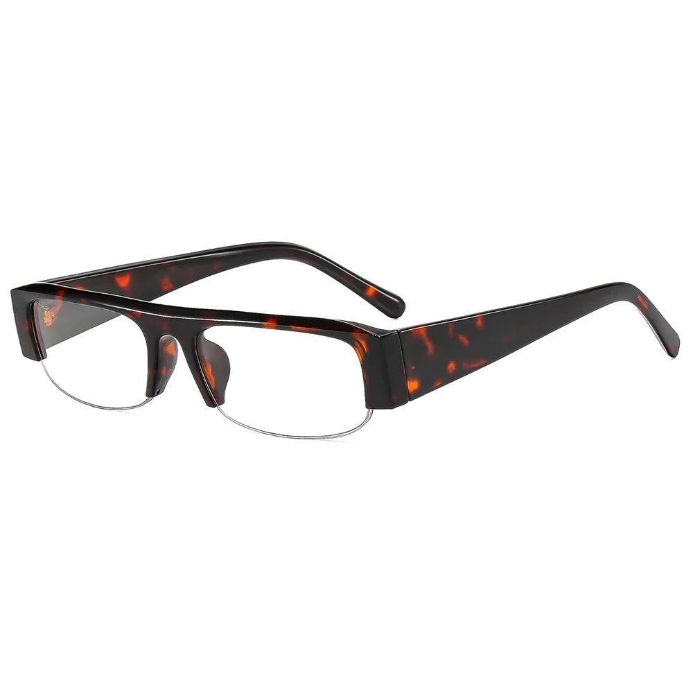 Vintage-Sonnenbrille mit kleinem, rechteckigem Halbrahmen in Schwarz, Leopardenmuster und Farbverlauf – trendige Damen-Sonnenbrille zum Autofahren
