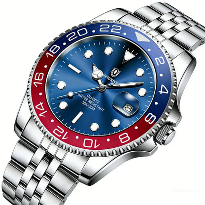 QINGXIYA Montres de luxe à quartz pour homme en acier inoxydable, étanches, avec date luminescente, montre-bracelet pour homme, reloj hombre