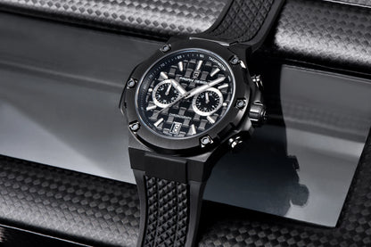 Orologio da uomo PAGANI DESIGN – Cronografo sportivo di lusso in oro rosa, dotato di un movimento al quarzo giapponese VK64 e di un cinturino in gomma fluorurata.