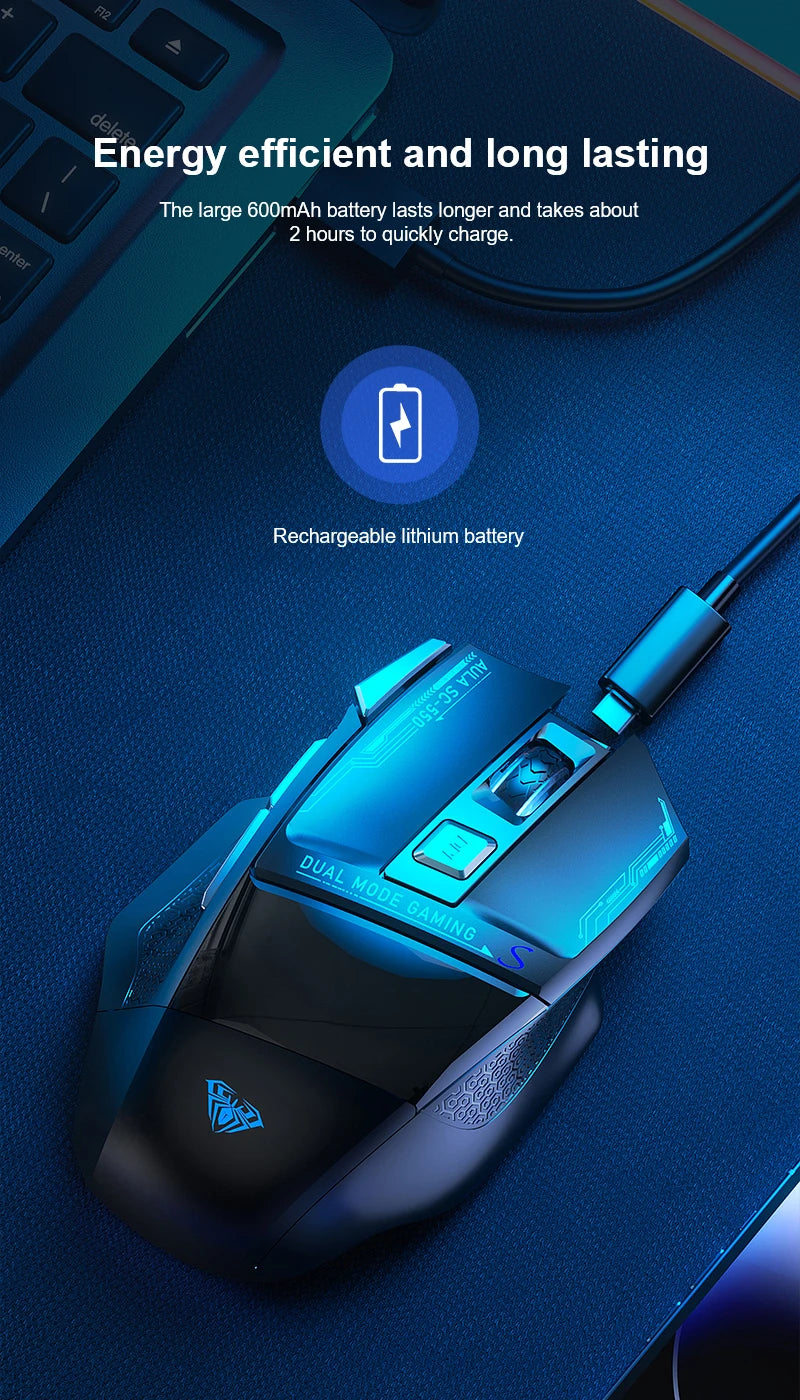 AULA SC550 Gaming Mouse 2.4G Wireless Macro Mouse RGB Backlight Ergonomic Design E-sports Mouse PC Accessories