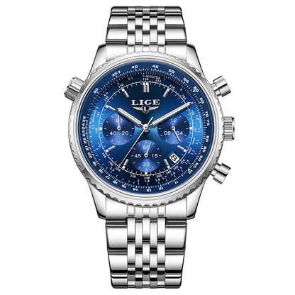LIGE Luxusuhr für Herren – Chronograph mit Datumsanzeige, aus Edelstahl, wasserdicht, leuchtend, im sportlichen und militärischen Stil, Quarzuhr für Herren