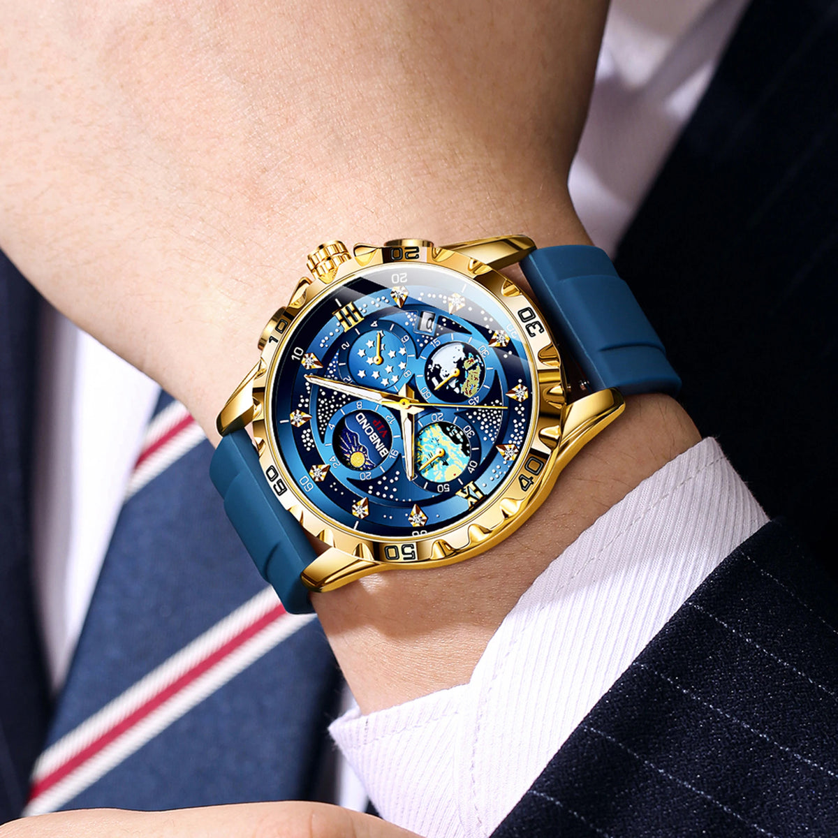 Orologi al quarzo di lusso BINBOND da uomo, luminescenti, impermeabili, cronografo con data automatica, stile business, sportivo e casual