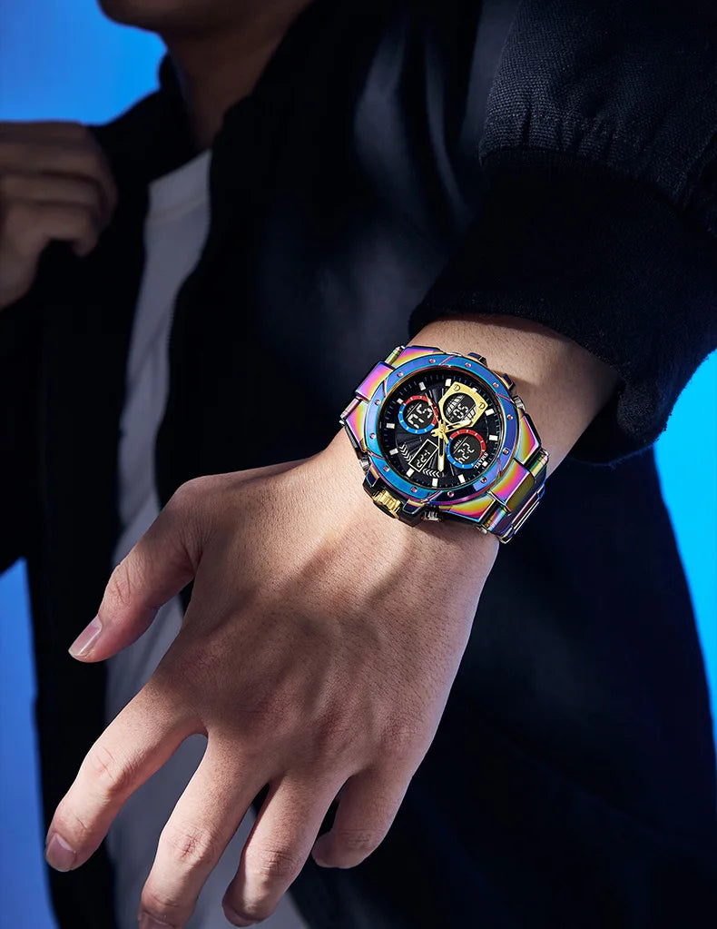 Herrenuhr SMAEL 8160 – Militär-Sportmodell, analog und digital, aus Edelstahl – Wasserdicht, mit LED-Anzeige, Wecker, Chronograph und Stoppuhr