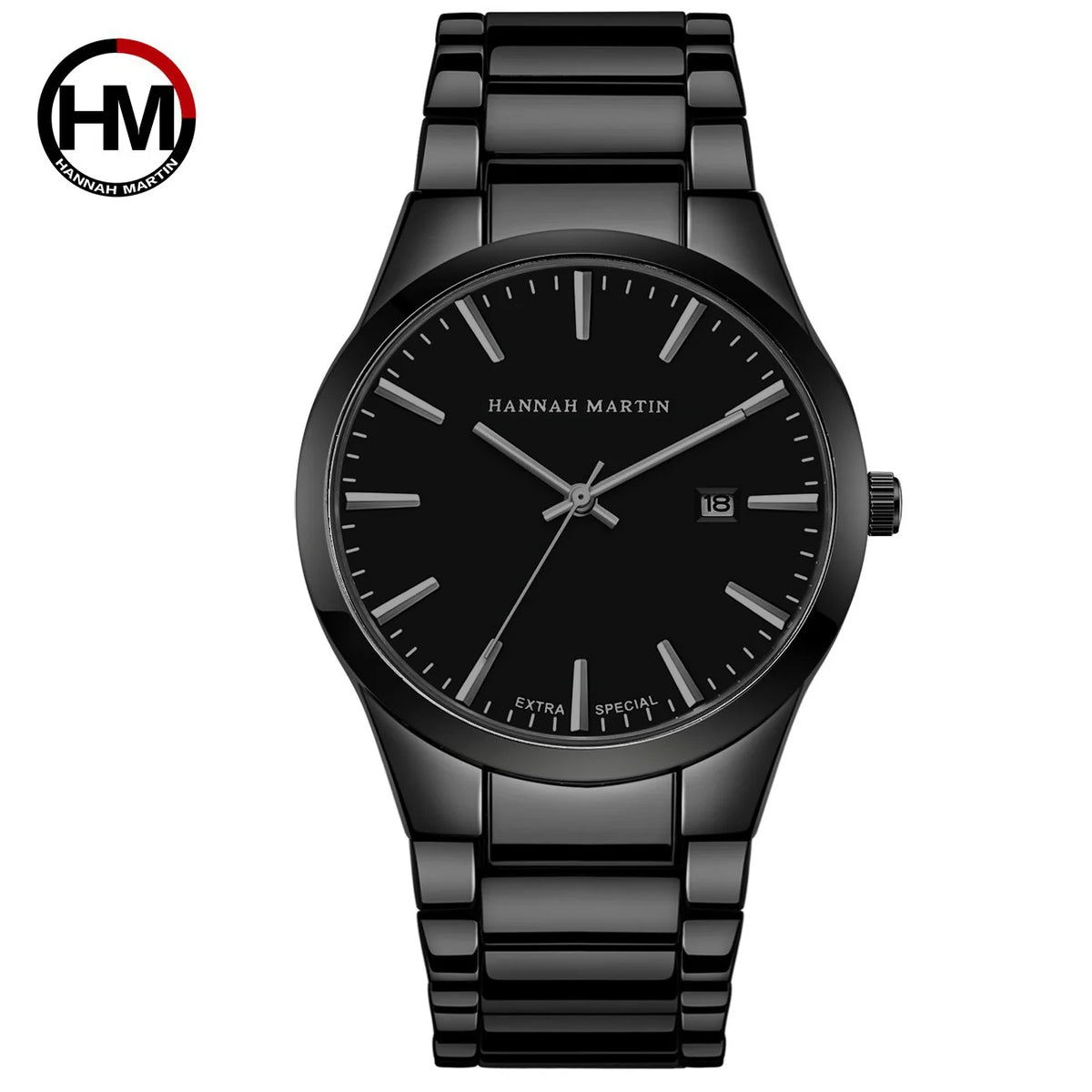 Hannah Martin Herrenuhr, Edelstahlgehäuse, Quarzwerk, 41-mm-Zifferblatt, Business-Stil, mit Kalenderanzeige (Imitation)