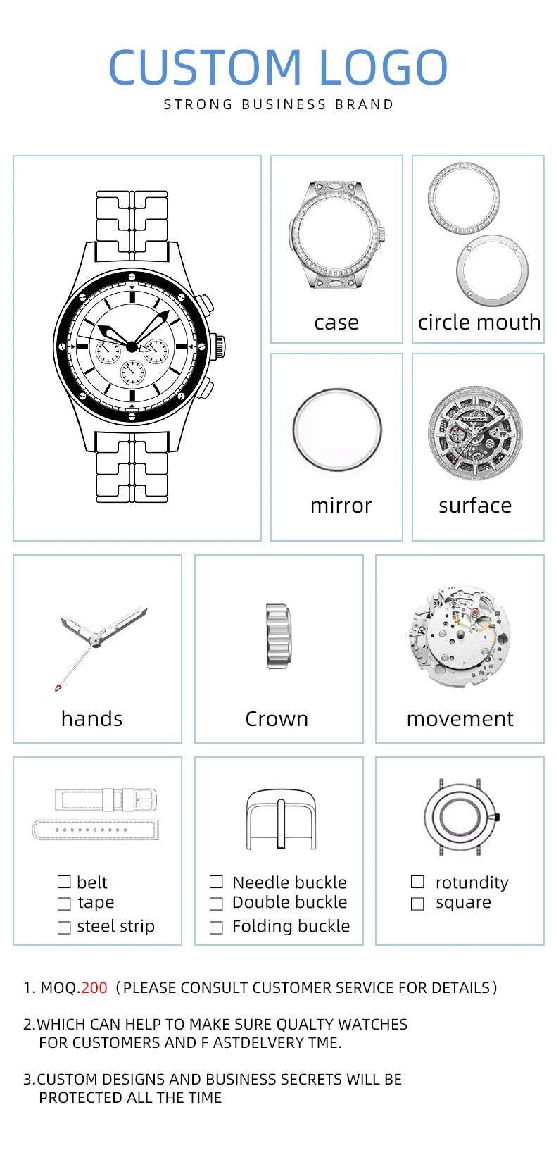 HANBORO Chime Series Modified Movement Men's Personalized Automatic Mechanical Watch
