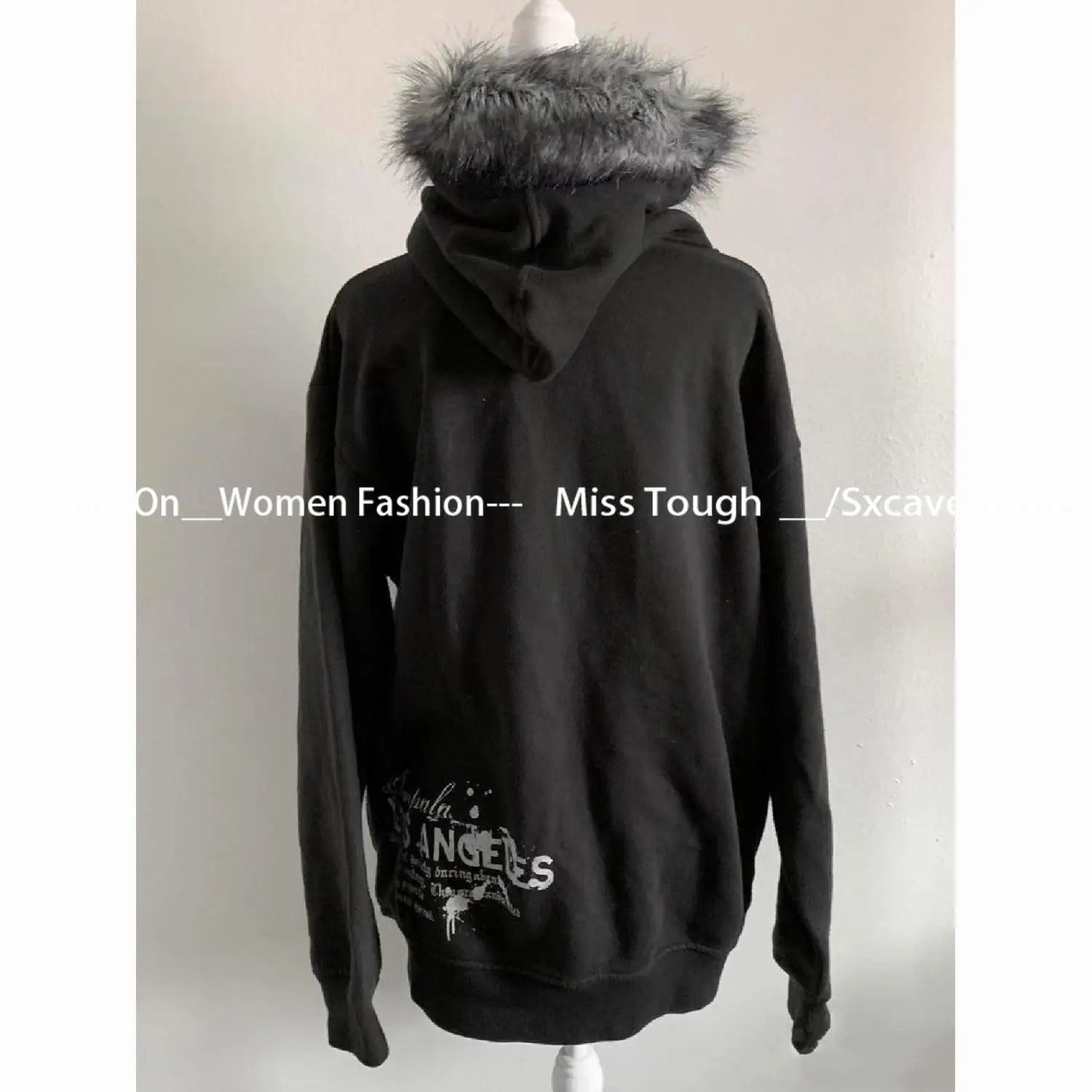 Produit gaming premium Fraquane, American Vintage Black Faux Fur Sweatshirts Women Letter Printed Subculture Coats with Hooded Female Gothic Harajuku Jackets Y2k, équipement gamer
