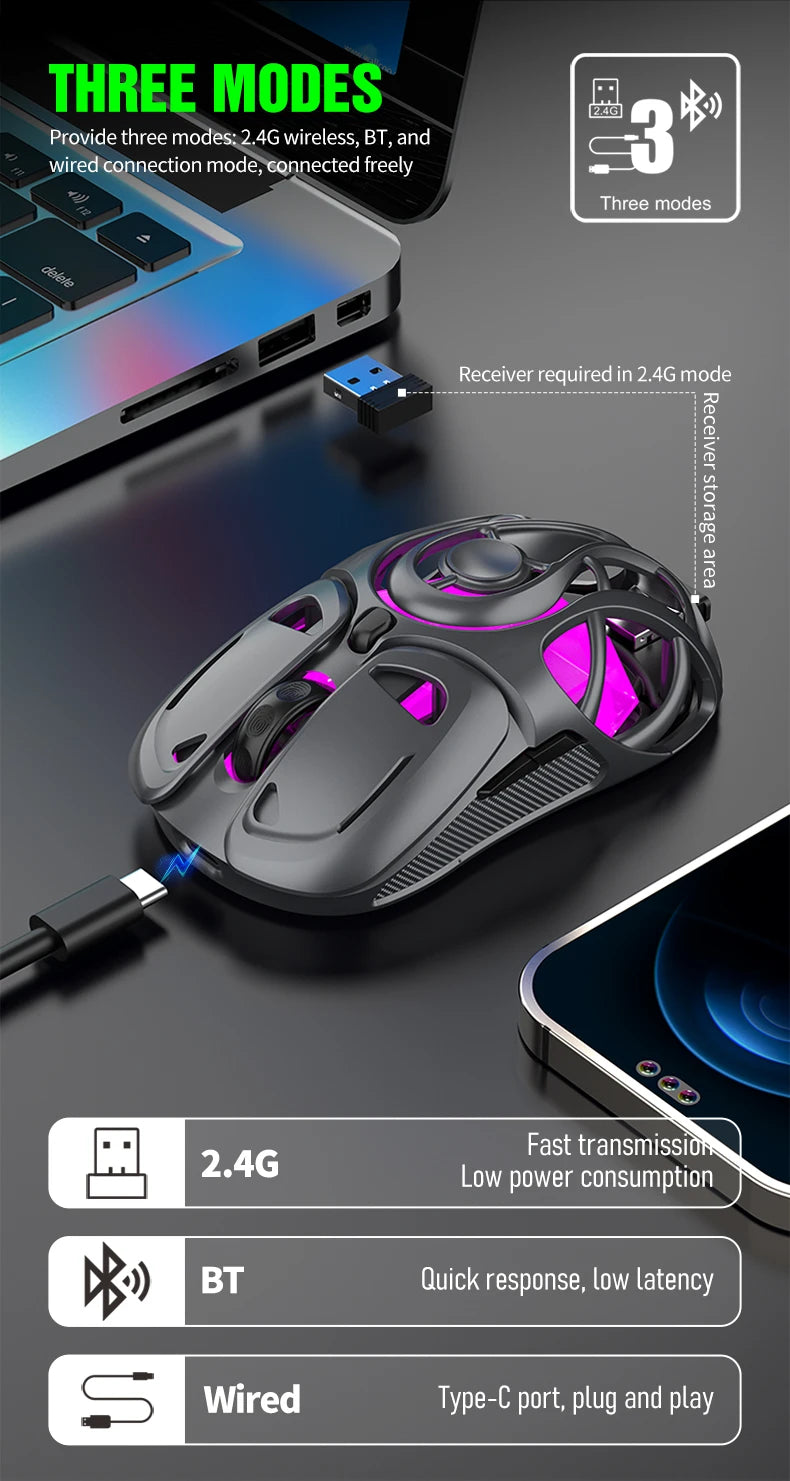 X10 Tri-Mode Gaming Mouse Wireless Mouse 10000 DPI 1000Hz Return Rate Bluetooth Mouse RGB Rechargeable Mouse BT/2.4G/Wired Mice