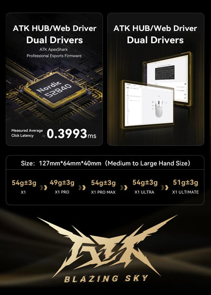 ATK Blazing Sky X1 Mouse Gamer Wireless 3Mode 8K Low Latency Lightweight FPS Liekong E-sports Gaming Mouse Custom Pc Accessories