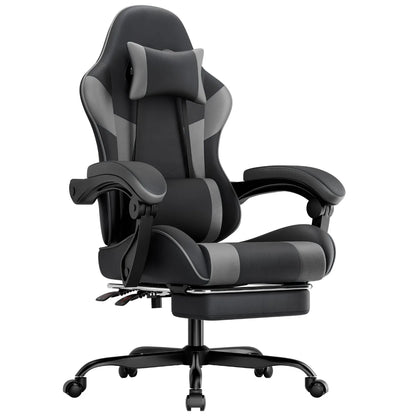 Black-Grey Ergonomic Gaming Chair, Lumbar Support, Breathable PU Leather, Adjustable Height & Backrest, 200kg for Office & PC