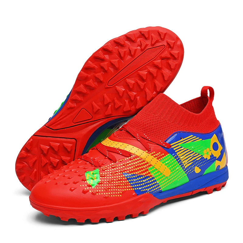 Nouveaux hommes chaussures de Football de haute qualité en plein air haute cheville ultraléger bottes de Football en salle chaussures de sport antidérapantes Futsal antidérapantes