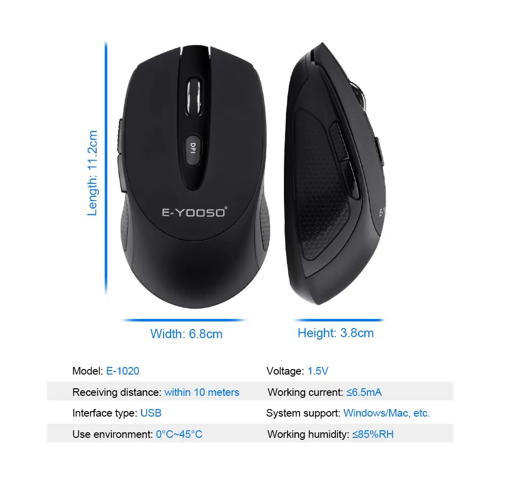 E-YOOSO E-1020 USB 2.4G Wireless Gaming Noiseless Mute Office Mouse 2400 DPI Optical Game Mice Ergonomic for Laptop PC Computer