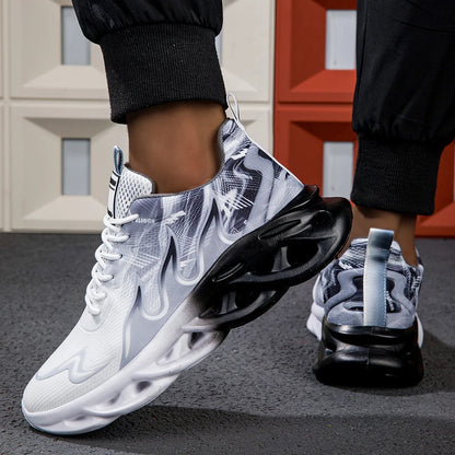 Μοντέρνα ντεγκραντέ sneakers για γυναίκες και άνδρες, με πλεκτή ύφανση, αντικραδασμική σόλα, casual αθλητικά παπούτσια unisex με κορδόνια, ελαφριά και διαπνέοντα
