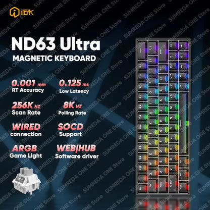 IROK ND63 Max ND63 Ultra ND68 Pro Gaming Magnetic Mechanical Keyboard 60% Layout RT0.001mm 8K 0.125ms Delay Wired Gamer Keyboard