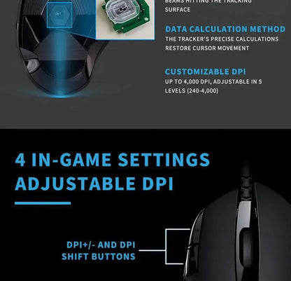 Logitech G402 Wired Gaming Mouse 32-Bit ARM Processor 8 Buttons 500 IPS Anti-Slip for All-Day Gaming and Work Sessions