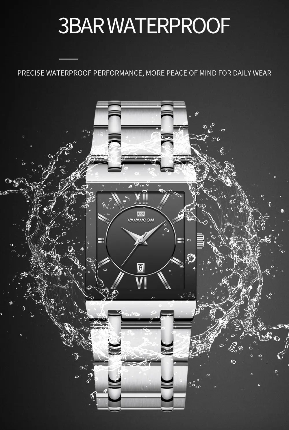 Herenzakelijk horloge, eenvoudig ontwerp, luxe mode, rechthoekig, zwart-goud, roestvrij staal, kalender, waterdicht, quartz, herenhorloges