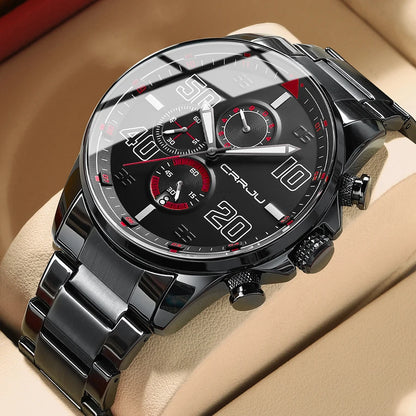 Orologio da uomo CRRJU – Cronografo di lusso, quadrante grande, acciaio inossidabile, impermeabile, con datario