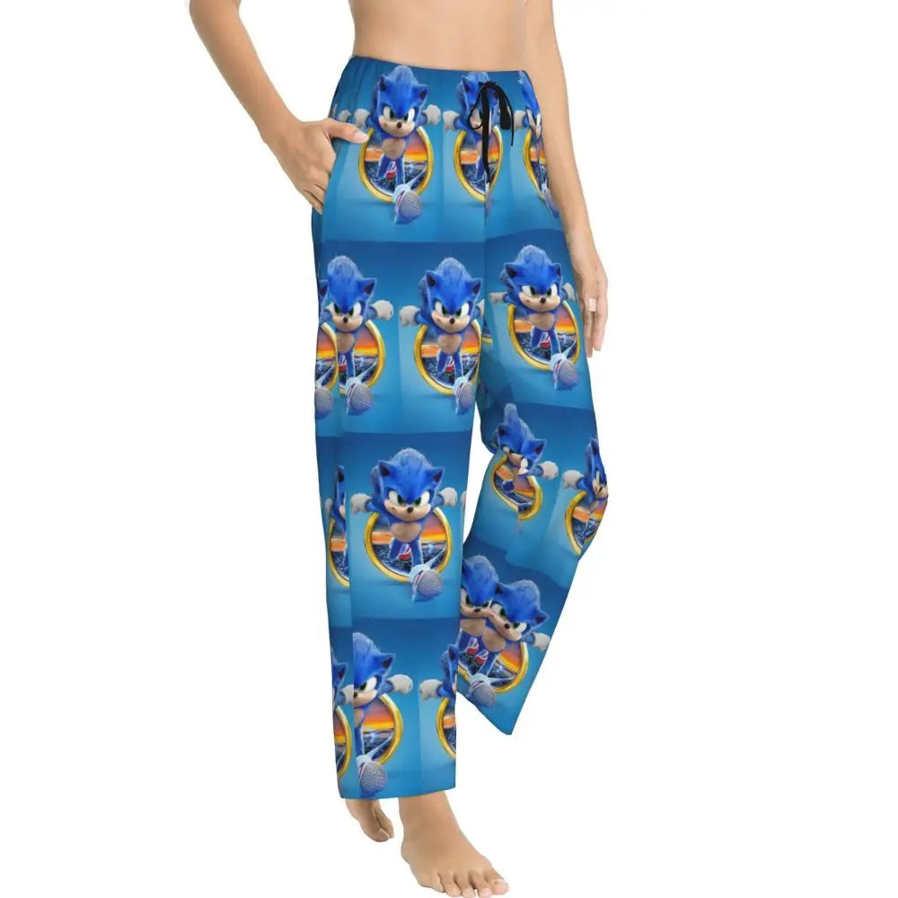 Custom Printed Womens Soniced Pajama Pants Hedgehog Game Sleepwear Sleep Lounge Bottoms with Pockets