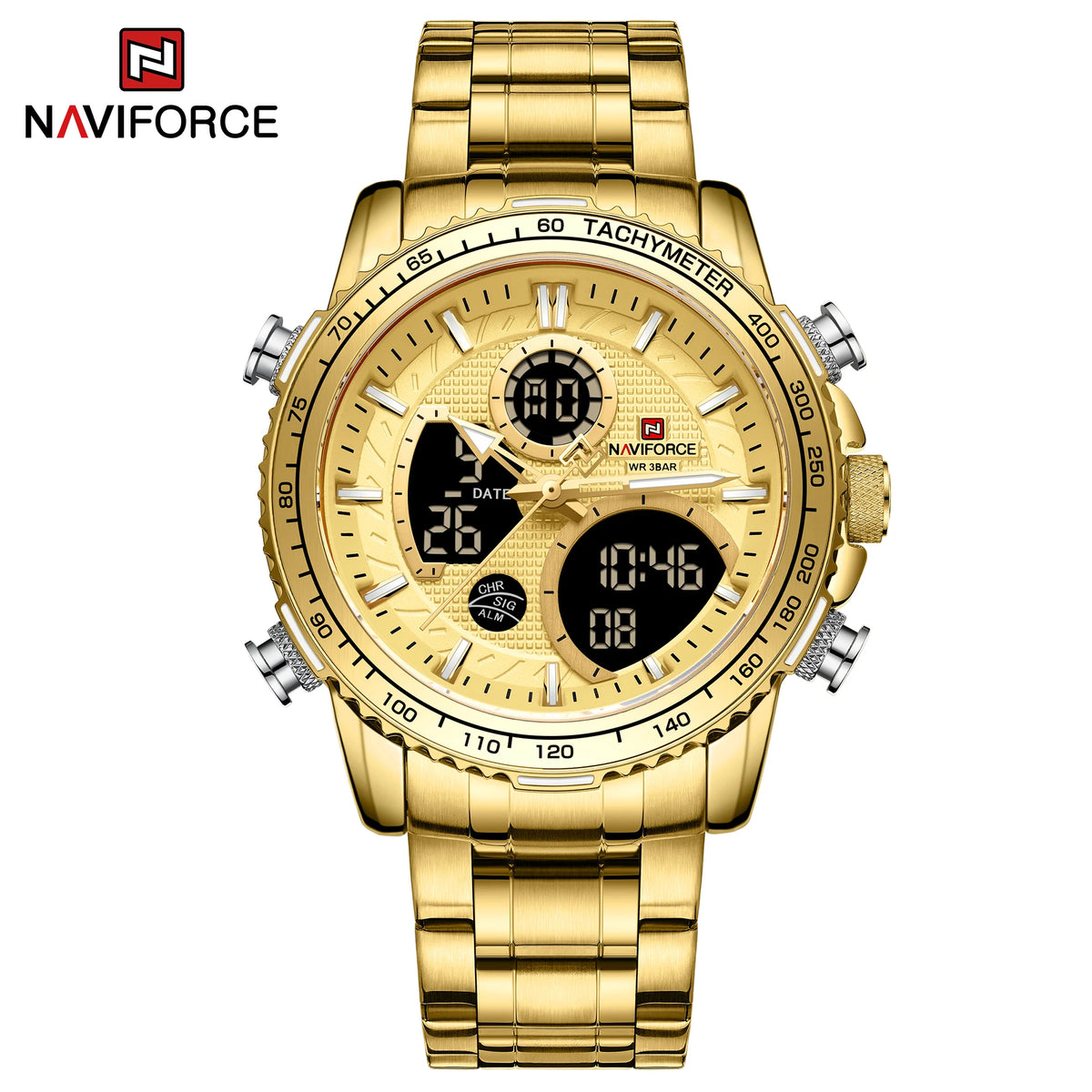 Orologio sportivo da uomo NAVIFORCE – Orologio da polso originale di lusso in acciaio inossidabile, modello militare impermeabile con doppio display