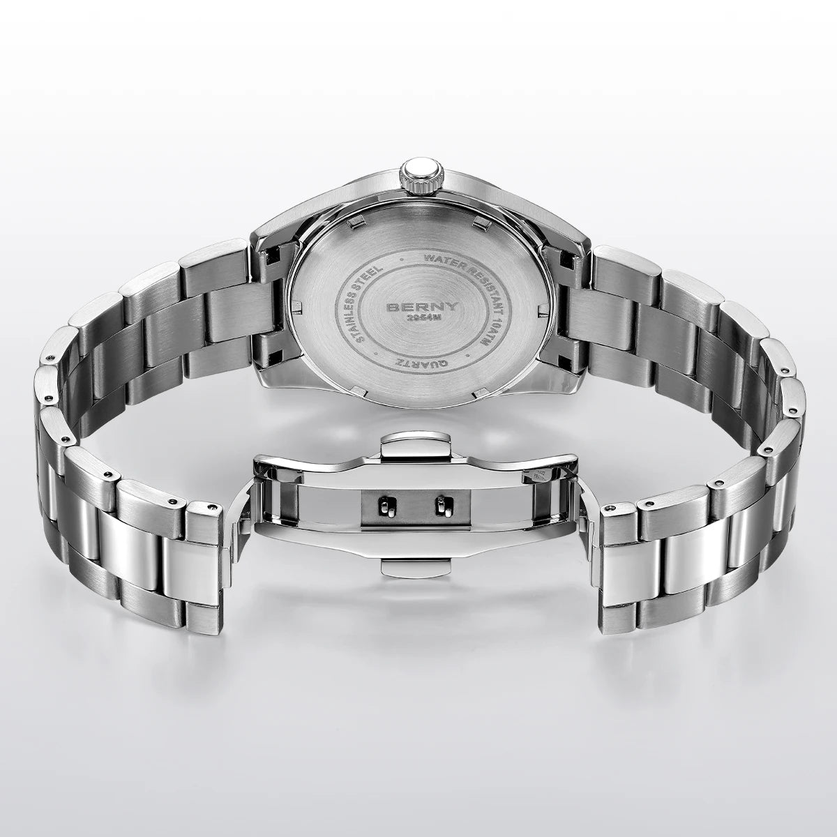Orologio da uomo BERNY – Orologio al quarzo, vetro zaffiro, lancette luminescenti, impermeabile fino a 10 ATM, interamente in acciaio inossidabile – Stile elegante e casual, ideale per l’uso quotidiano o per le occasioni professionali