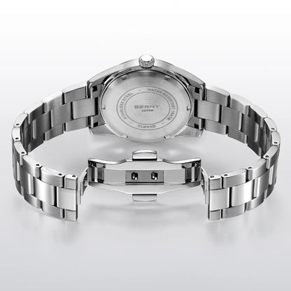 Orologio da uomo BERNY – Orologio al quarzo, vetro zaffiro, lancette luminescenti, impermeabile fino a 10 ATM, interamente in acciaio inossidabile – Stile elegante e casual, ideale per l’uso quotidiano o per le occasioni professionali