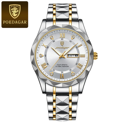 Orologio da uomo POEDAGAR Business Luxury, impermeabile, in acciaio inossidabile, luminescente, con data e giorno della settimana, stile sportivo, al quarzo.