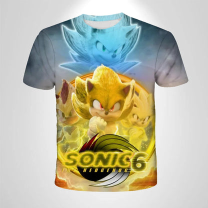 206 Sonic The Hedgehog Anime Boys' Breathable T-shirt Children's Fashion Clothing Casual Wear, Breathable Thin Style, Unisex Top