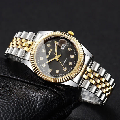 Montre-bracelet de luxe pour homme à quartz avec calendrier, tendance, strass, en acier, montre d'affaires pour homme, Reloj Hombre, cadeau (sans boîte)