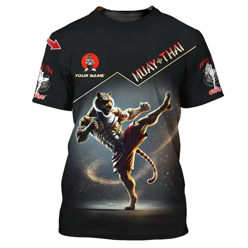 Cool New Muay Thai Graphic T-shirt For Men 3d Print Tiger Dragon Graphic Personality Custom Name T Shirt Summer Gym Fitness Tee