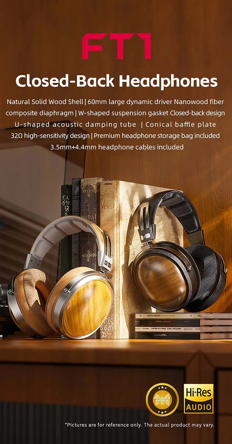 FiiO FT1 Headphones Professional Monitor North American Walnut HIFI Music Wired Headset Shanling