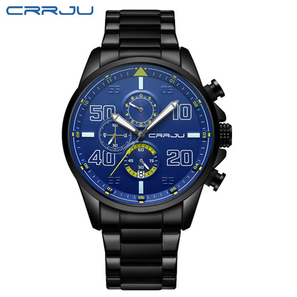 Orologio da uomo CRRJU – Cronografo di lusso, quadrante grande, acciaio inossidabile, impermeabile, con datario