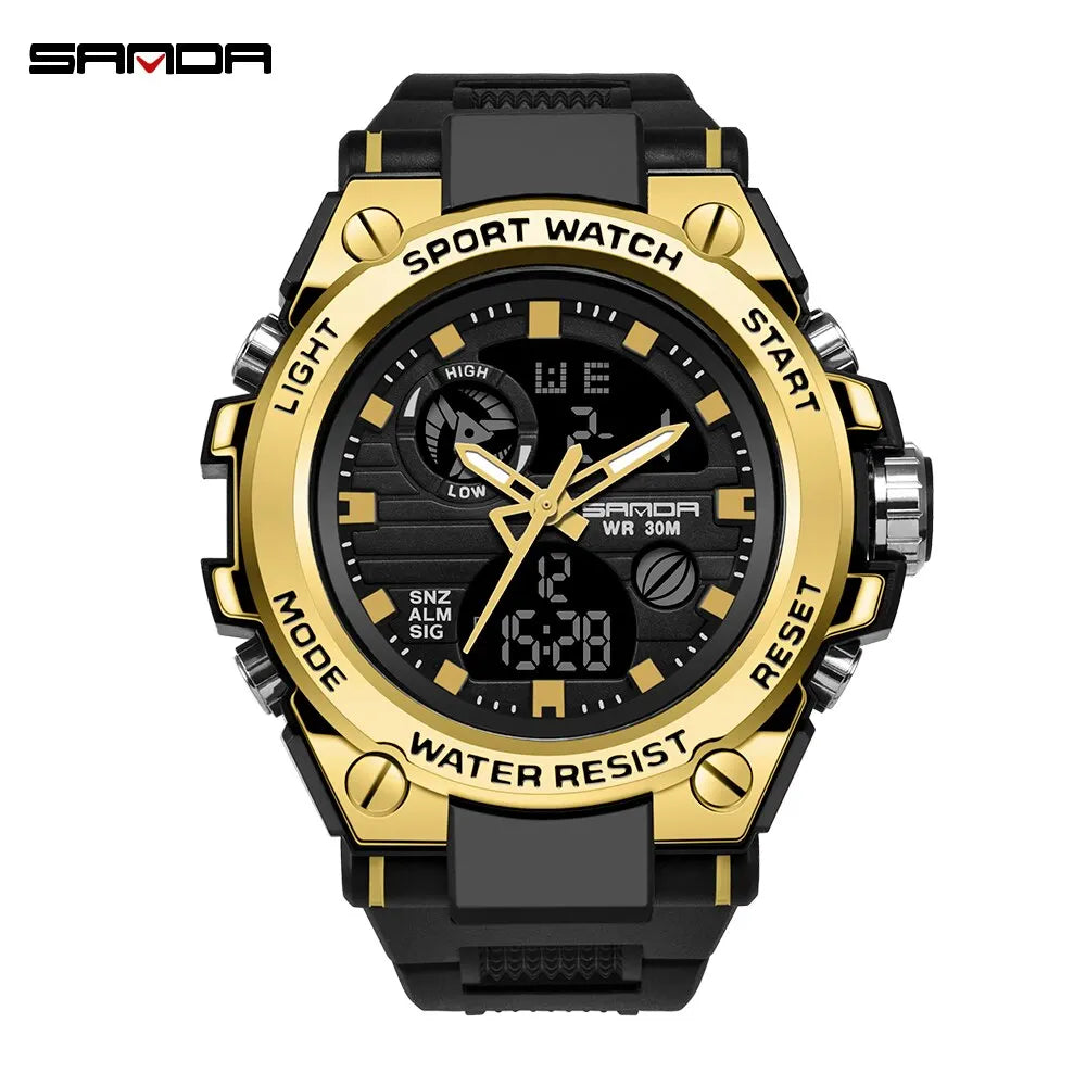 SANDA Montres de luxe haut de gamme pour homme, montre militaire, montre-bracelet sportive étanche, montre à double affichage, Relogio Masculino