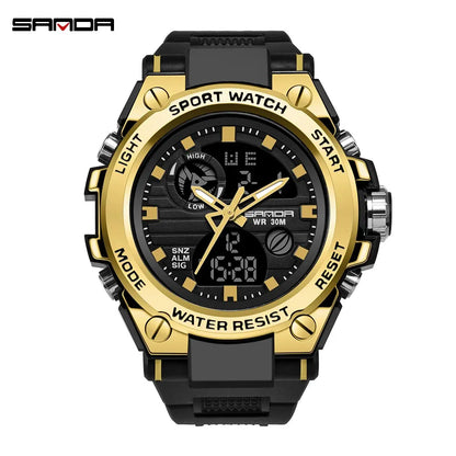 SANDA Montres de luxe haut de gamme pour homme, montre militaire, montre-bracelet sportive étanche, montre à double affichage, Relogio Masculino