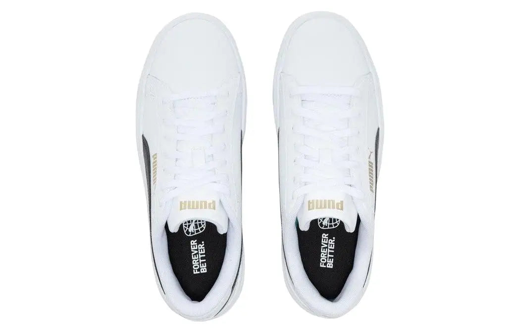 Baskets Puma Smash Platform v3, modèle blanc, noir et doré, 390758-04.