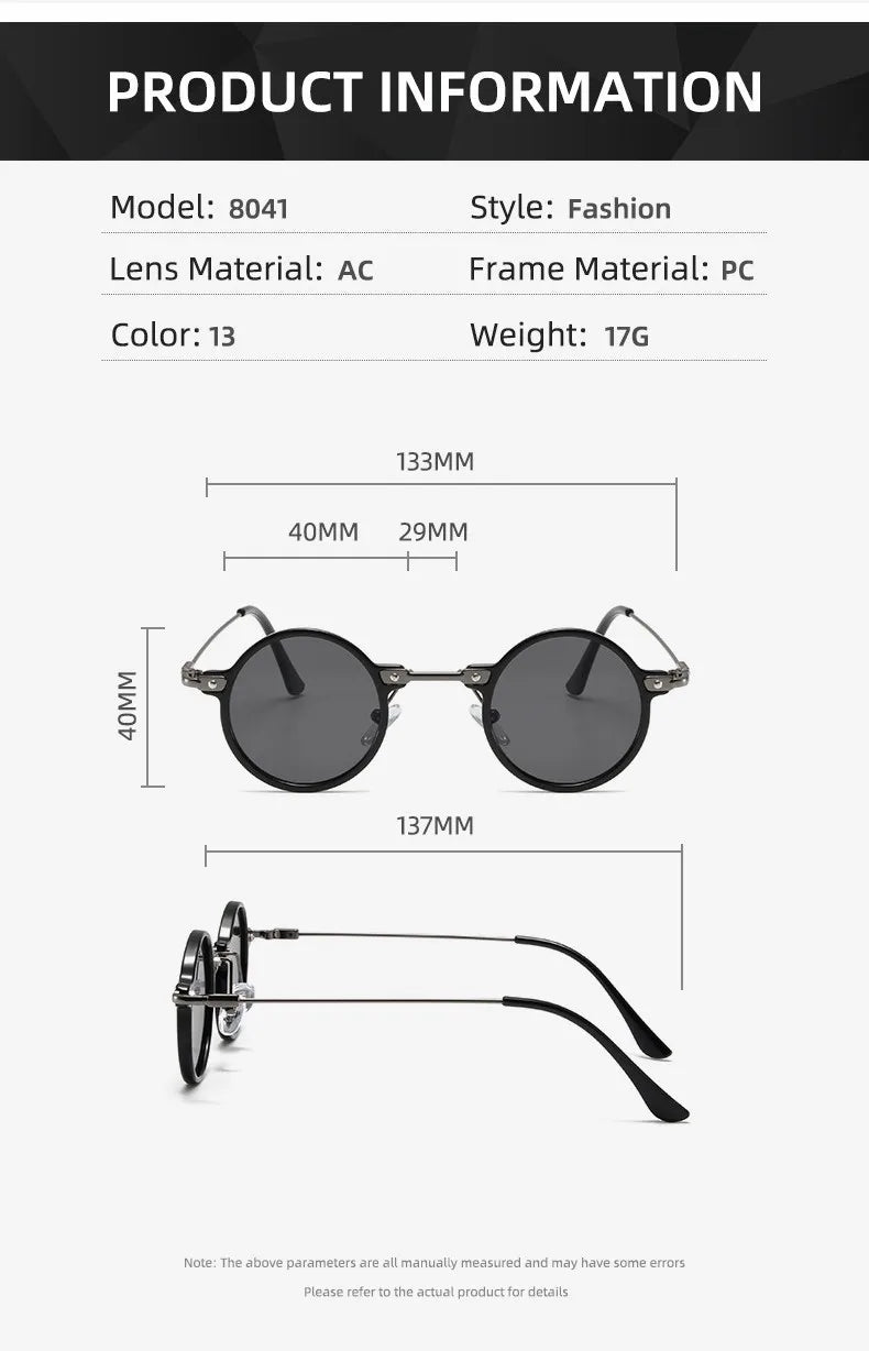 Runde Sonnenbrillen für Männer und Frauen, Retro-Steampunk-Sonnenbrillen, Herren- und Damenbrillen, Marken-Designerbrillen, Metallrahmen, Sonnenbrillen, Oculos De Sol
