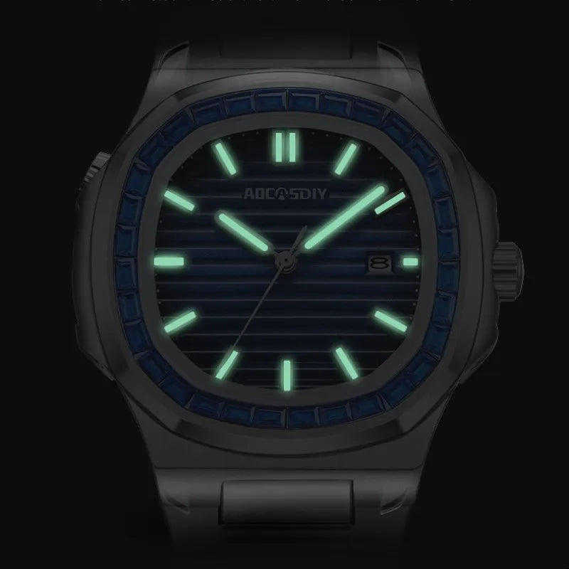AOCASDIY Montre de luxe professionnelle étanche pour homme, date luminescente, acier inoxydable, carrée, à quartz, reloj hombre