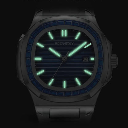 AOCASDIY Montre de luxe professionnelle étanche pour homme, date luminescente, acier inoxydable, carrée, à quartz, reloj hombre