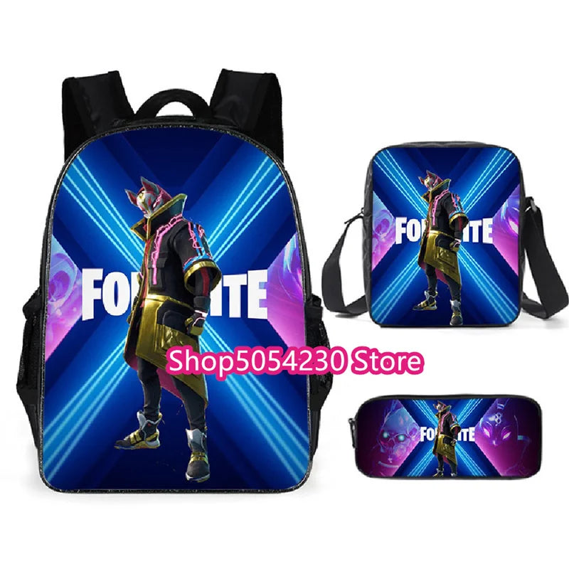 Fortnited 3PCS Backpack for Boys Victory Game 16 Inch Water Resistant Preschool Knapsack Cool Elementary School Backpacks