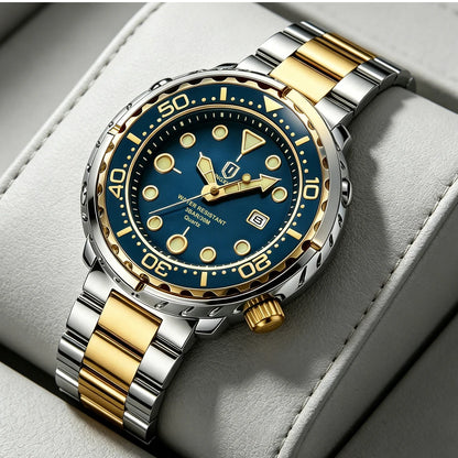 Montres pour homme QINGXIYA : montres de luxe à quartz pour homme, tendance, étanches, luminescentes, avec date et cadran rotatif, en acier inoxydable