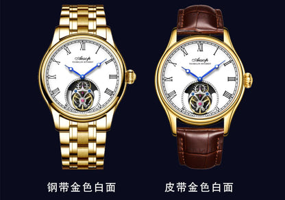 AESOP Mens Mechanical Wristwatches Flying Tourbillon Movement Skeleton Watch for Men Man Luxury Clocks Real Tourbillon Watch