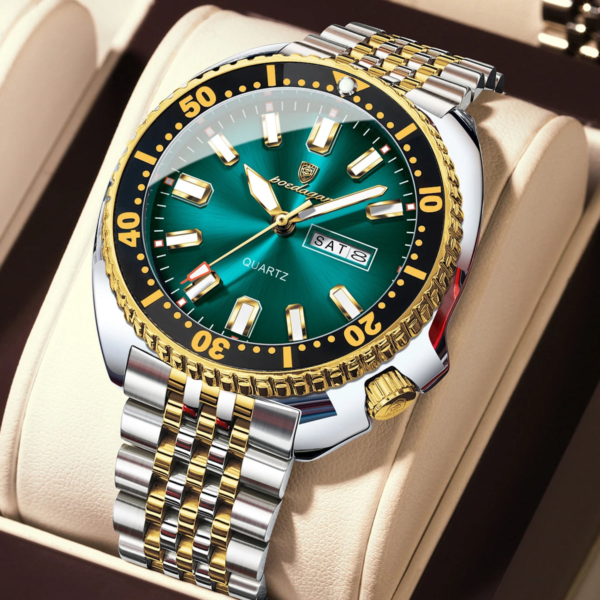 Orologio da uomo POEDAGAR di lusso, stile business, con data e giorno della settimana, impermeabile e luminescente, in acciaio inossidabile e con movimento al quarzo.